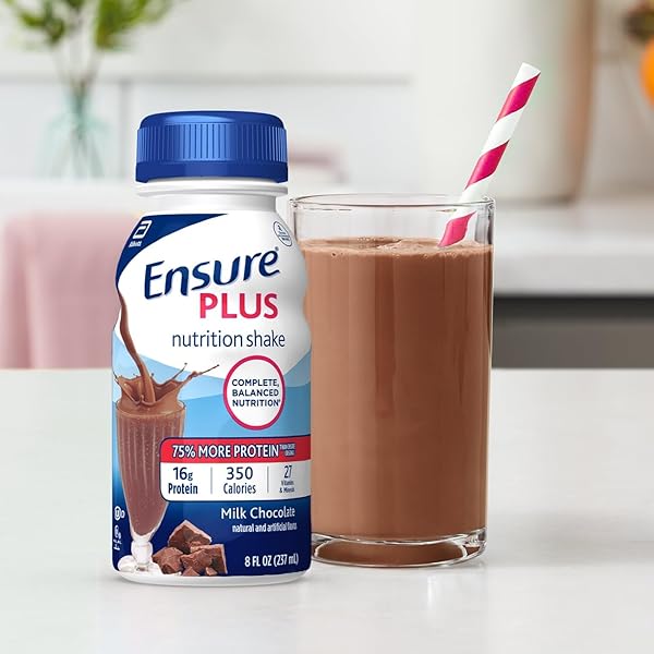 ENSURE PLUS MILK CHOCOLATE NUTRITION SHAKE, MEAL REPLACEMENT SHAKE, 6 PACK