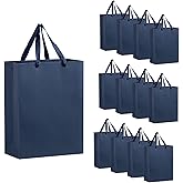 driew Navy Blue Gift Bags, 12 Pack Extra Large Navy Gift Bag Ribbon Handles Heavy Duty Paper 10x5x13.5 Inches Party Gift Bags for Shopping, Pakcing,Retail