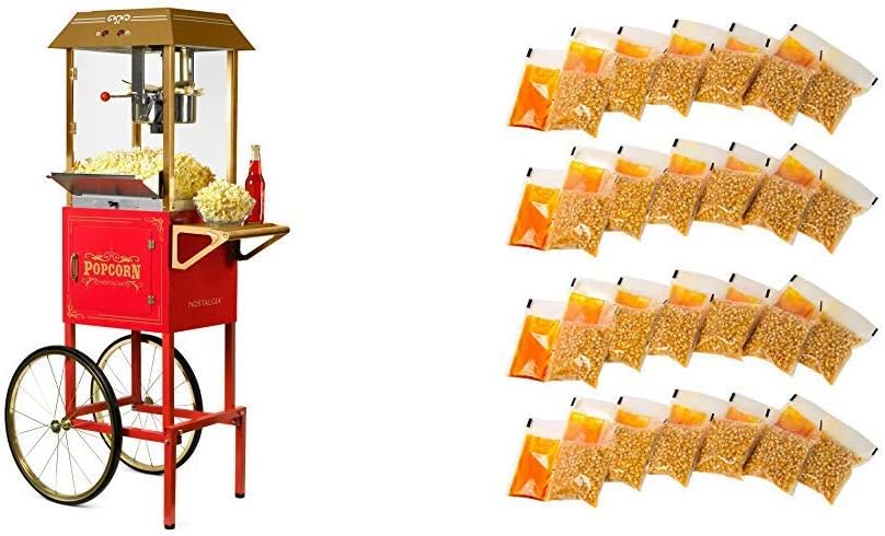 Nostalgia CCP1000RED Vintage 10-Ounce Commercial Popcorn Cart with 24 4-Ounce Premium Popcorn, Oil & SeasoningsPacks