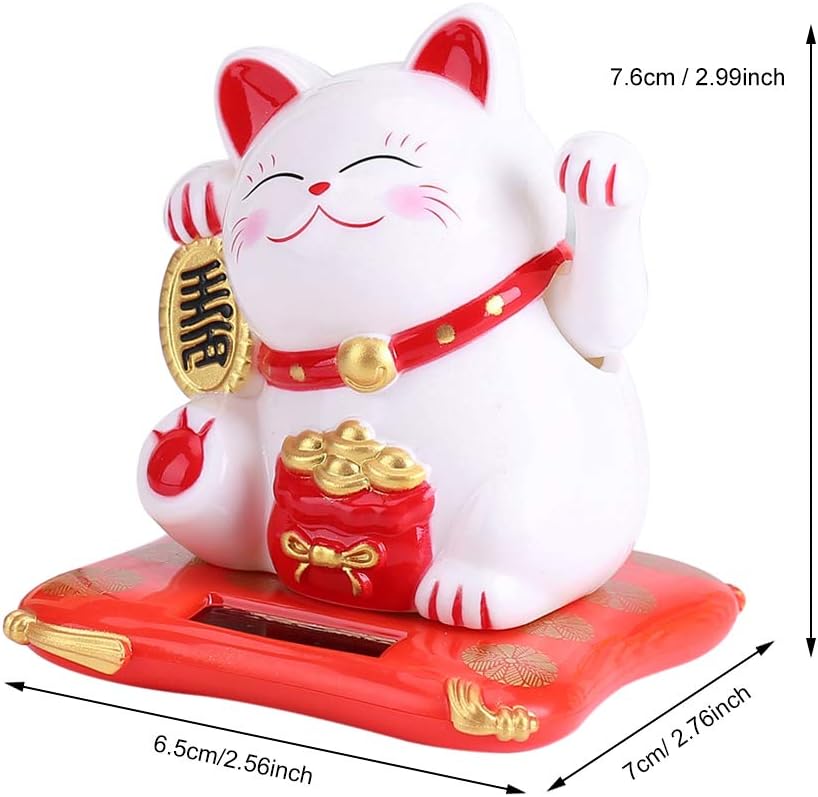 Fortune and Luck Waving Cat, Solar Powered Cute Cat for Home Display and Car Decor Maneki Neko - Image 4