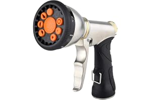 HOUGARIEE Hose Nozzles 9 Adjustable Patterns Hose Spray Nozzle Heavy Duty Metal Hose Nozzle Spray Slip Resistant Water Sprayer for Cleaning/Watering Lawn Garden/Pets Shower/Car Washing