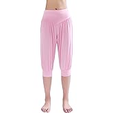 Hoerev Women Super Soft Modal Spandex Harem Yoga Pilates Capri Pants Lounge Pant