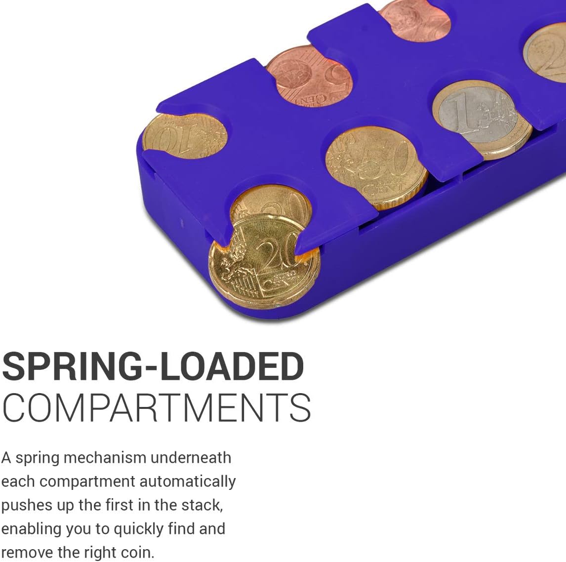 kwmobile Holder for Euro Coins - 8 Dispensers from 1 Cent to 2 Euros - EU Coin Money Change Sorter Classifier Organiser - Blue - Image 4