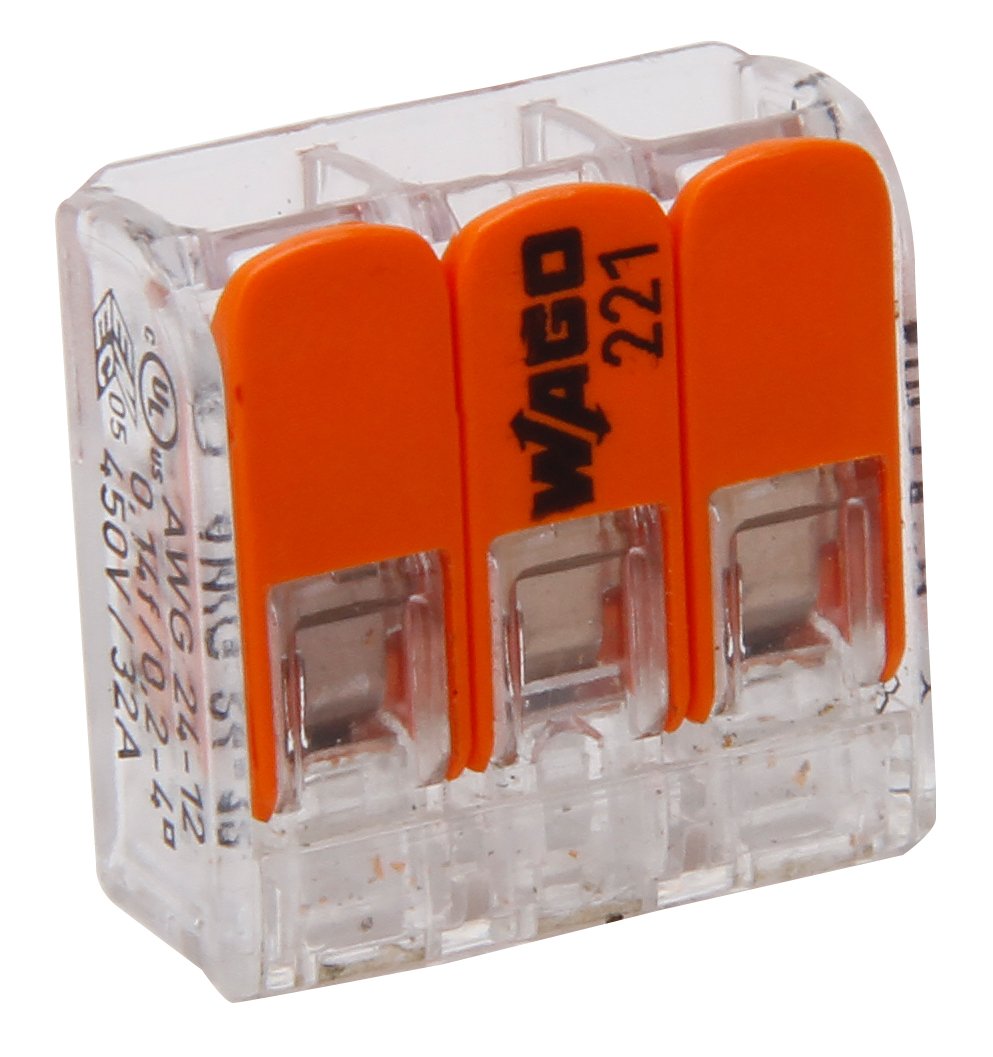 Kopp 33346405 WAGO Plug-In Terminal 3-Way with Lever for Flexible Wires Reopenable Transparent 1.5-2.5 mm² Pack of 10 Grey/Orange