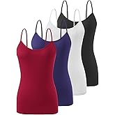 Air Curvey 4 Pack Camisole Tops for Women Basic Undershirt Tanks Adjustable Spaghetti Straps Camis Seamless Soft Layering Top