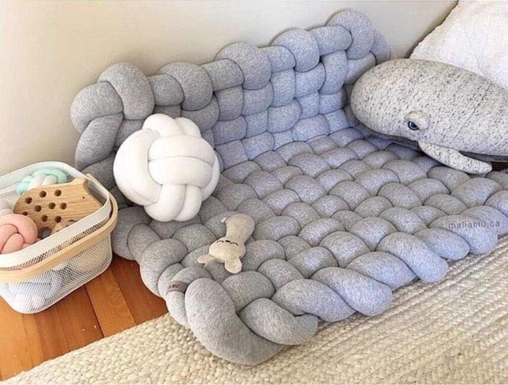 Kids New Handmade Knotted Braided Area Rug Playmat Soft Cushion, Baby Anti-Slip Crawling Mat Woven Carpet, Photography Props, Kids Room Decorations,Grey