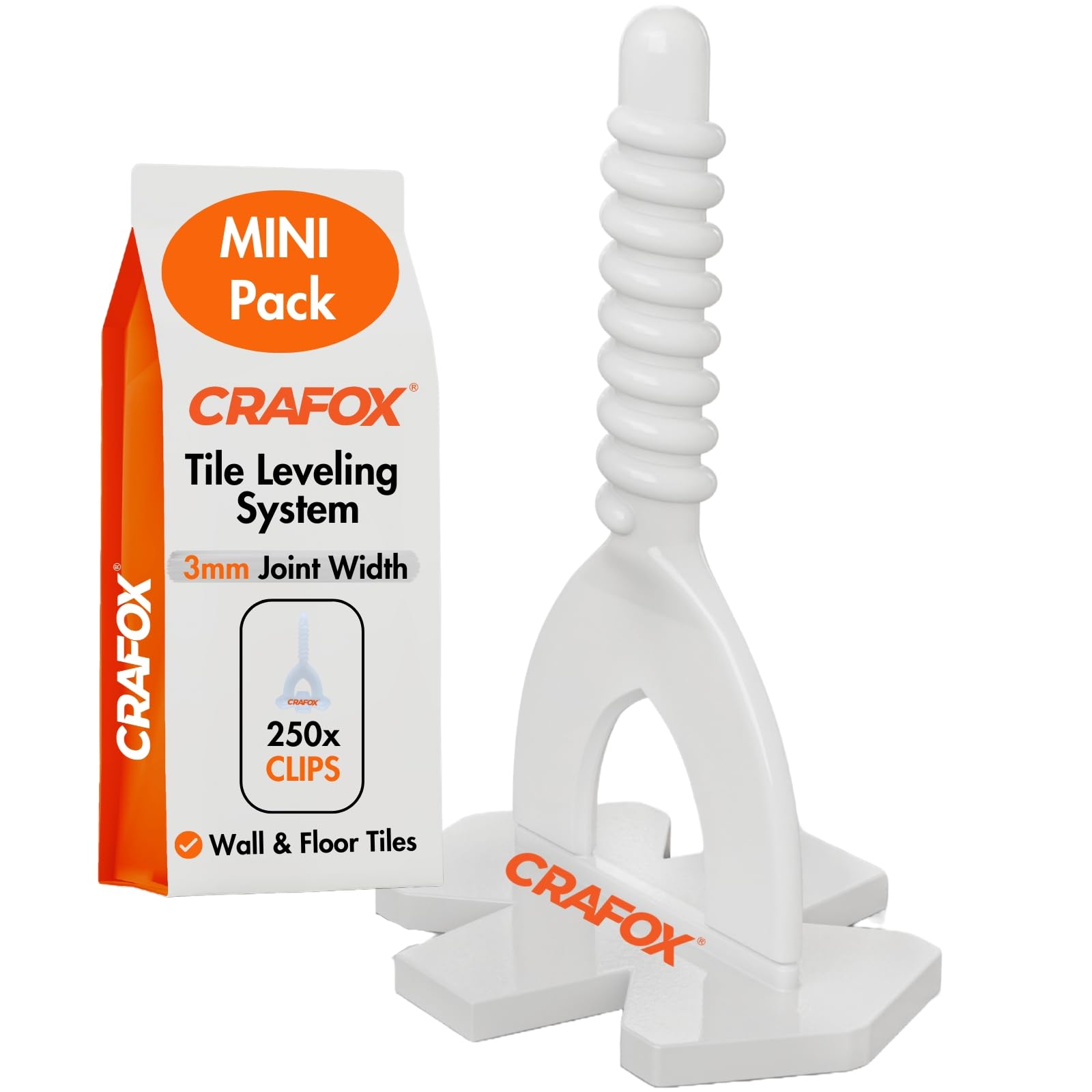 CRAFOX® Tile Leveling System Accessories | 250x Threaded Clips 3mm Tile Spacers | The Tool for Perfect Grout Lines | Levelling Clips for Precise Tile Installation | Floor & Wall Tile Spacers