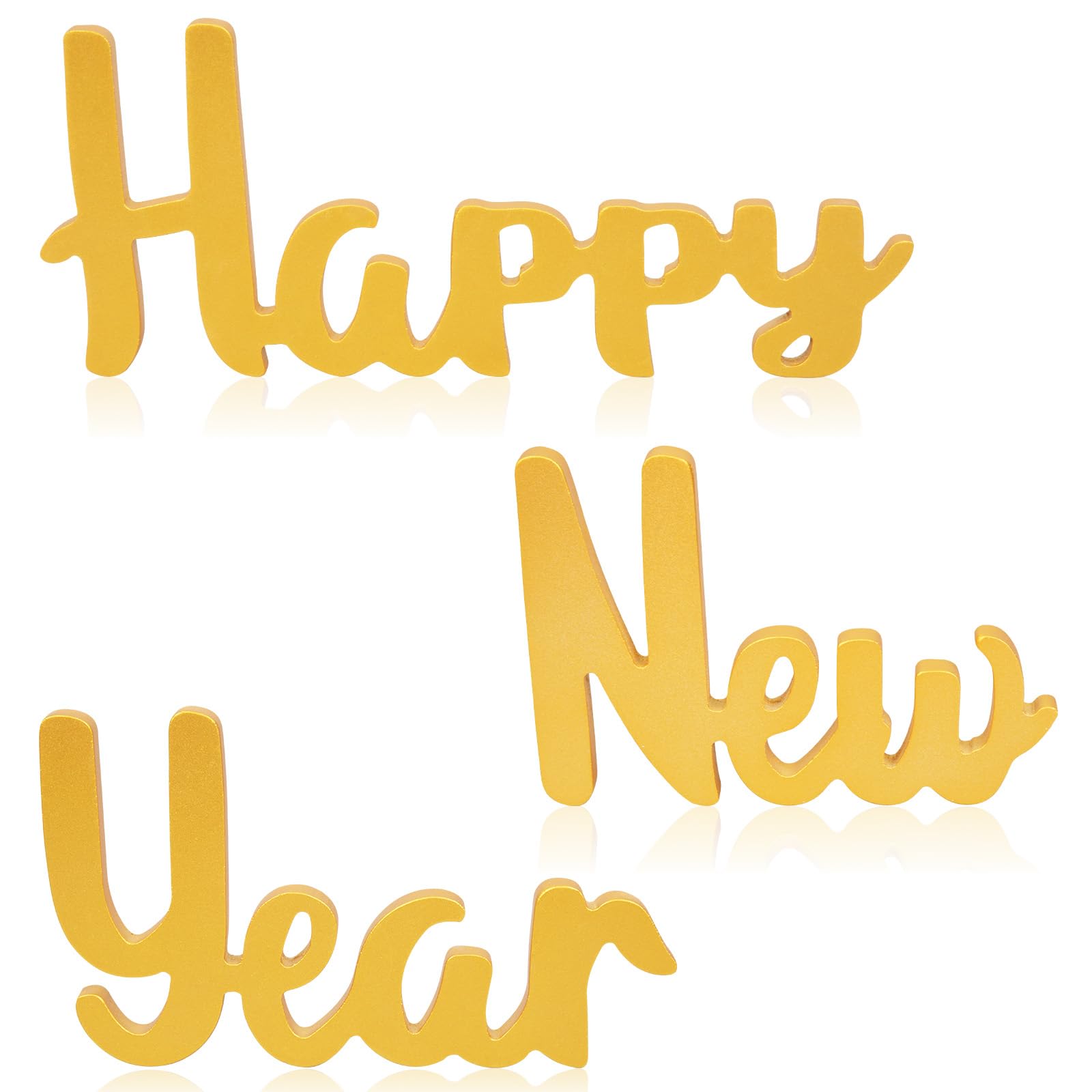 Photo 1 of 22 Inch Happy New Year Tabletop Decor Gold Letter Block Signs Rustic Wooden Table Centerpieces for Home Mantle New Years Eve Christmas Party Supplies