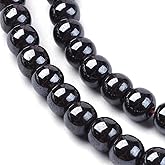 Perlin Hematite Black Beads Hematite Round Non-Magnetic Black Gemstones 1 Strand for Jewellery Making Bracelet Necklace Earrings DIY Crafts Accessories (4 mm - 100 Pcs)
