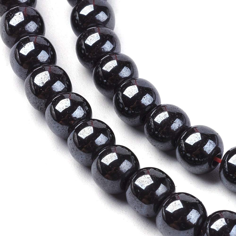 70pcs Hematite Round Beads 4mm 6mm 8mm Non-Magnetic for Bracelets Black 6mm Beads on 15" Strand