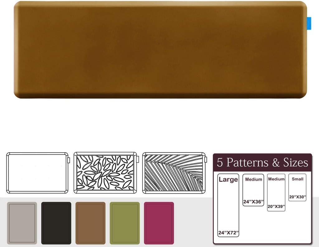 NUVA Anti Fatigue Standing Floor Mat 72 x 24 in, NO PVC！！！ 100% PU Comfort Ergonomic Material, 6 Non-slip PU Strips on Bottom (Light Brown,Clean Pattern)