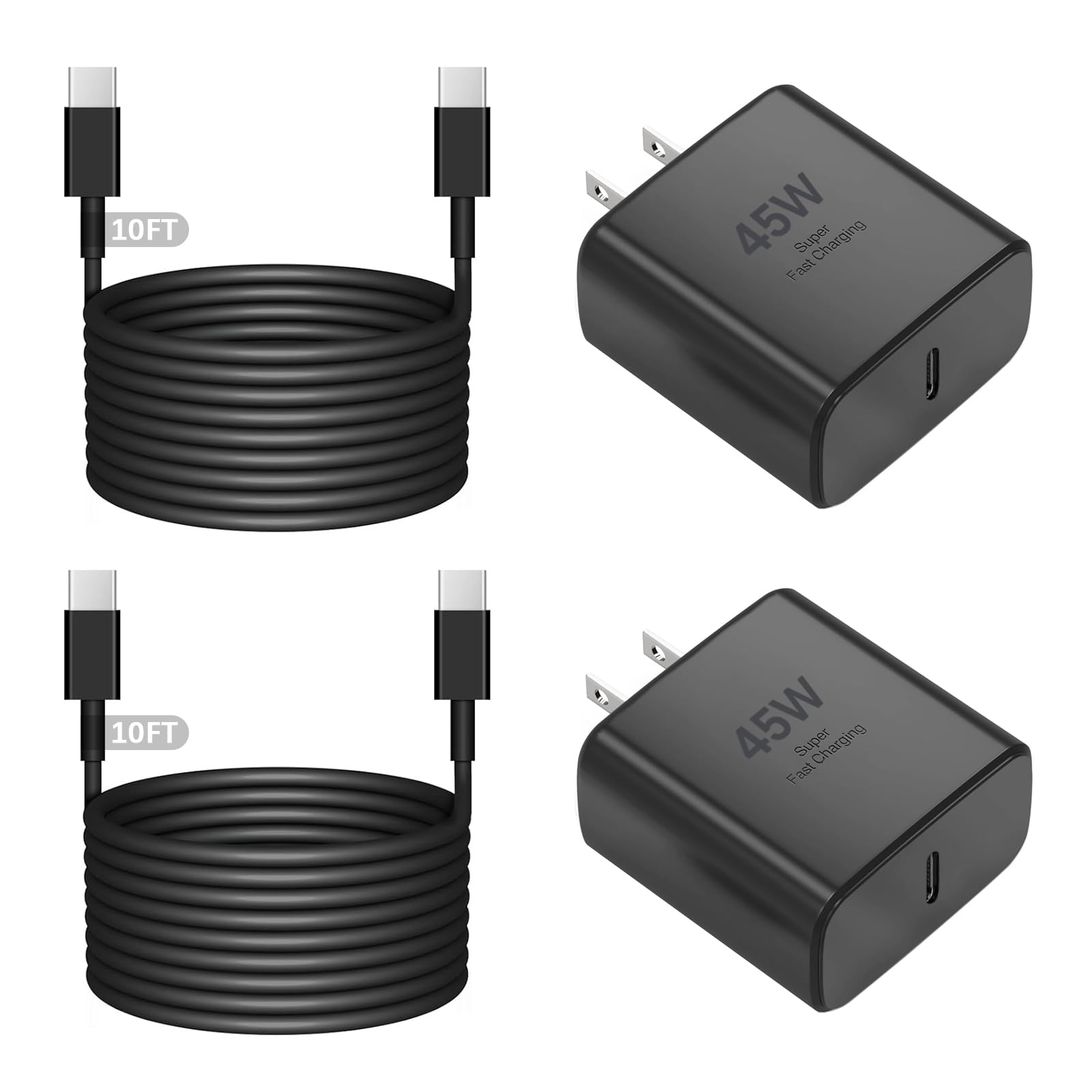 iPhone 17e Charger Fast Charging,2Pack 45W USB C Charger Block Power Adapter&10FT Type C USB C to C Cable Cord for iPhone 17 Pro Max/17 Air/17 Pro/17/16e/16 Plus/15Pro Max,iPad Pro/Mini/Air,Galaxy S26