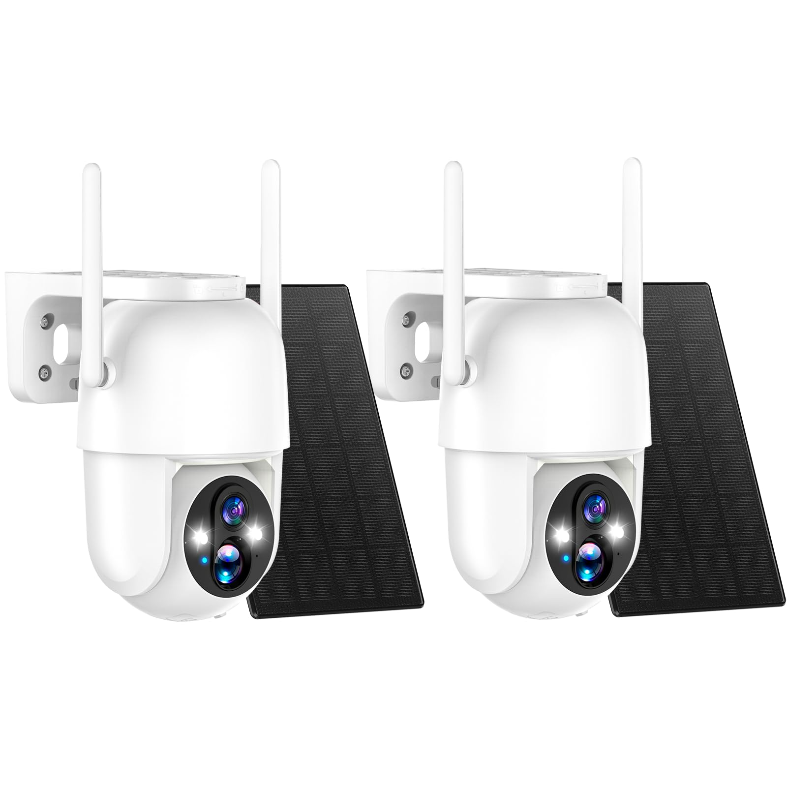 Photo 1 of Allweviee 2Packs Solar Security Outdoor WiFi Camera, Pan Tilt 355° View IP65 Waterproof Rechargeable Wireless Battery Powered 2K 3MP PTZ Camera with PIR, Color Night Vision,2-Way Talk, 4dbi Antenna