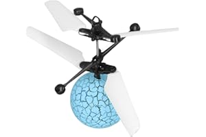 Kids Flying Toy LED Light Up Flying Ball Toy Reinforced Wind Blade Gyroscope USB Charging Indoor Smart (Blue)