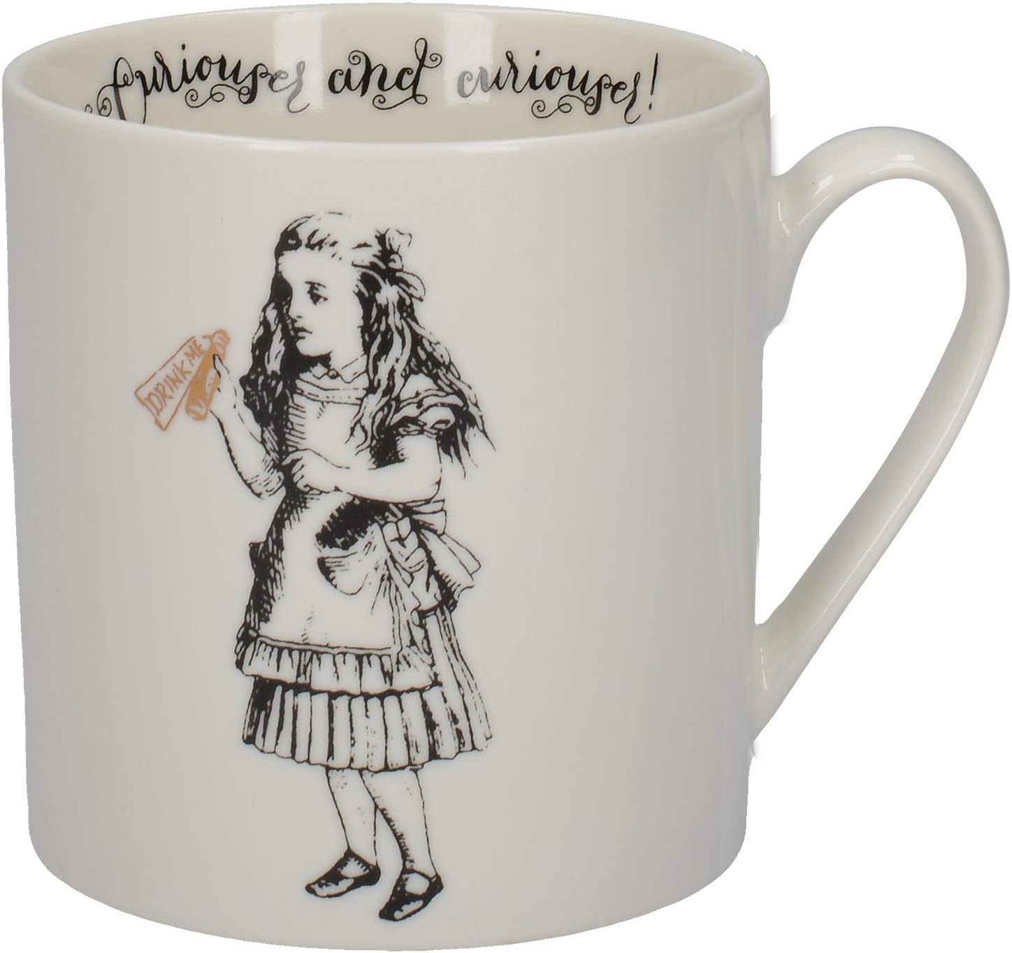 V&A C000048 Alice in Wonderland Mug in Gift Box, 'Alice' Design, Fine China, White, 350 ml, White Black Gold