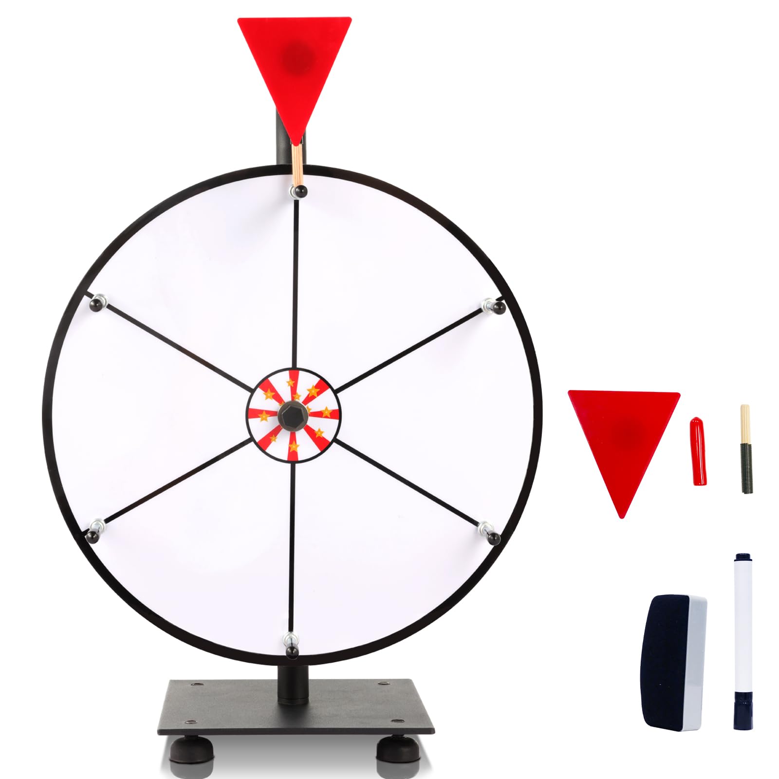 iElyiEsy 12 Inch Spinning prize Wheel with 6 Slots Tabletop spin wheel for prizes with stand, Dry Erase Markers and Eraser for Carnival Trade Show