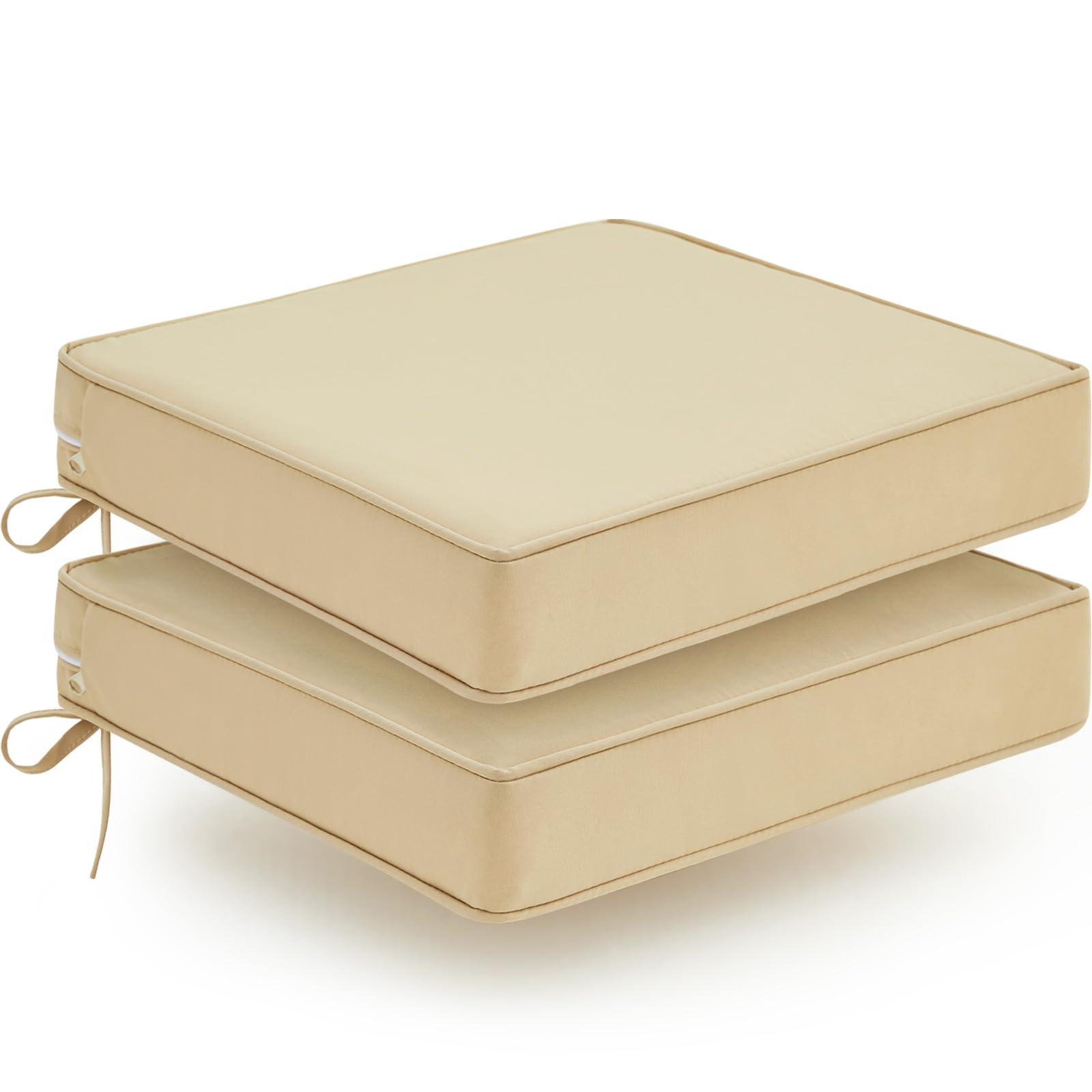 Photo 1 of WEOAVRY Outdoor Chair Cushions Set of 2, Waterproof Patio Chair Cushions, Patio Furniture Cushion with Ties, Outdoor Wicker Replacement Seat Cushion, 24 x 24 x 4 inch, Beige