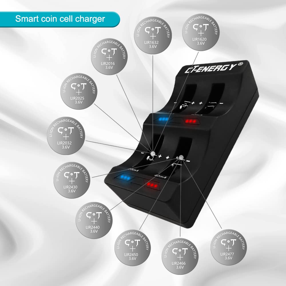 LIR2450 Rechargeable 3.7V Lithium Coin Cell CR2450 Battery Replacement with Charger Set 4 Pack