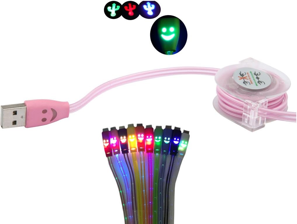 39 Inch Self Winding Color Changing Cable Smiley Face High Speed USB 2.0 Micro USB Charging Cable Compatible With Android Samsung HTC LG Note2 Galaxy S3 S4 Data Sync Charger Cord Nokia Nexus BlackBerry Motorola and More esca5-9