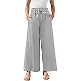 Anyally Women's Linen Summer Palazzo Pants Casual Flowy Wide Leg Drawstring High Waist Beach Trousers with Pockets