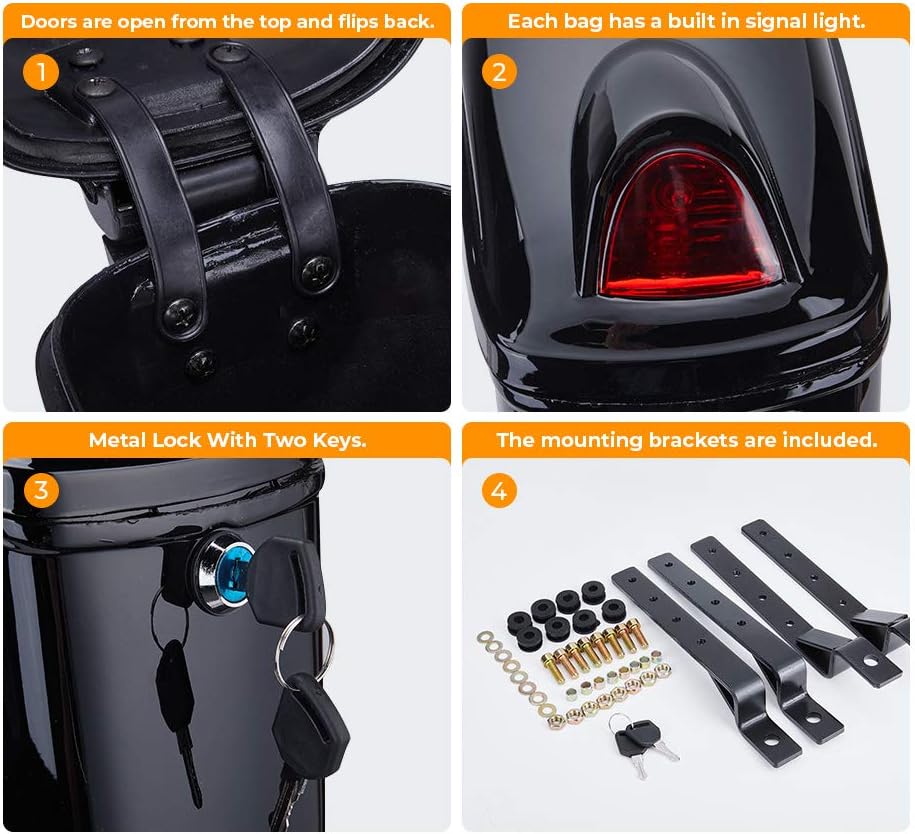 Motorcycle Hard Saddlebags, Motorcycle Saddle Bags with Turn Signal, Compatible with Softail Shadow Vulcan Vstar Boulevard with Mounting Kits, Universal, Black: Automotive