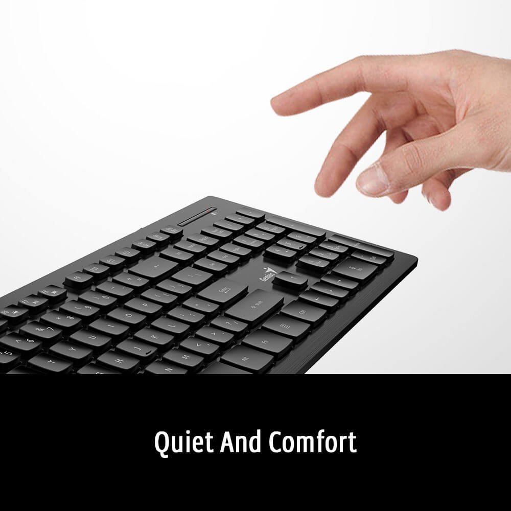 Genius Wireless Smart Keyboard and Mouse Combo [SlimStar 8008] - Multimedia Keyboard and Precision Mouse Set. Brushed Metal Look, Smart Profile Switch, Rich Function Keys for PC & Mac Computers