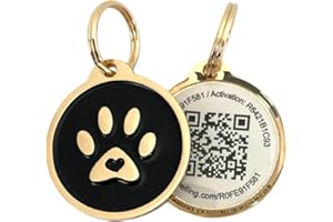 Pet Dwelling QR Code Pet ID Tag – Smart Dog & Cat ID Tags for Pet Safety, Free Personalized Online Profile, Instant Scan Alerts, AI Insights (Lux Gold Black Paw)