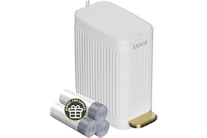 KSSKSS Small Bathroom Trash Can with Charcoal Filters Soft Close Lid, 6 Liter / 1.6 Gallon Stainless Steel Garbage Can with Removable Inner Bucket, Foot Pedal Slim Trash Can for Bedroom, Home (White)