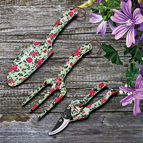 3 Piece Garden Hand Tool set, Gardening Kit Includes Trowel, Pruning Shear, Hand Fork for Garden Gifts (Garden Tool Set - Light Green)