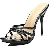 Hanfike High Heel Slide Sandals for Women Stiletto Dressy Sexy Mules M003 Black US 9