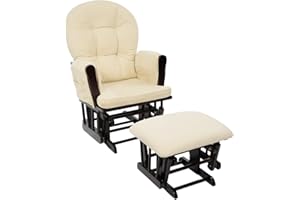 Naomi Home Brisbane Glider and Ottoman Set with Smooth Rocking & Gliding Motion, Ergonomic High-Back Support, Cushioned Armrests, Solid Wood Base, Storage Pockets, Espresso/Cream Nursery Chair