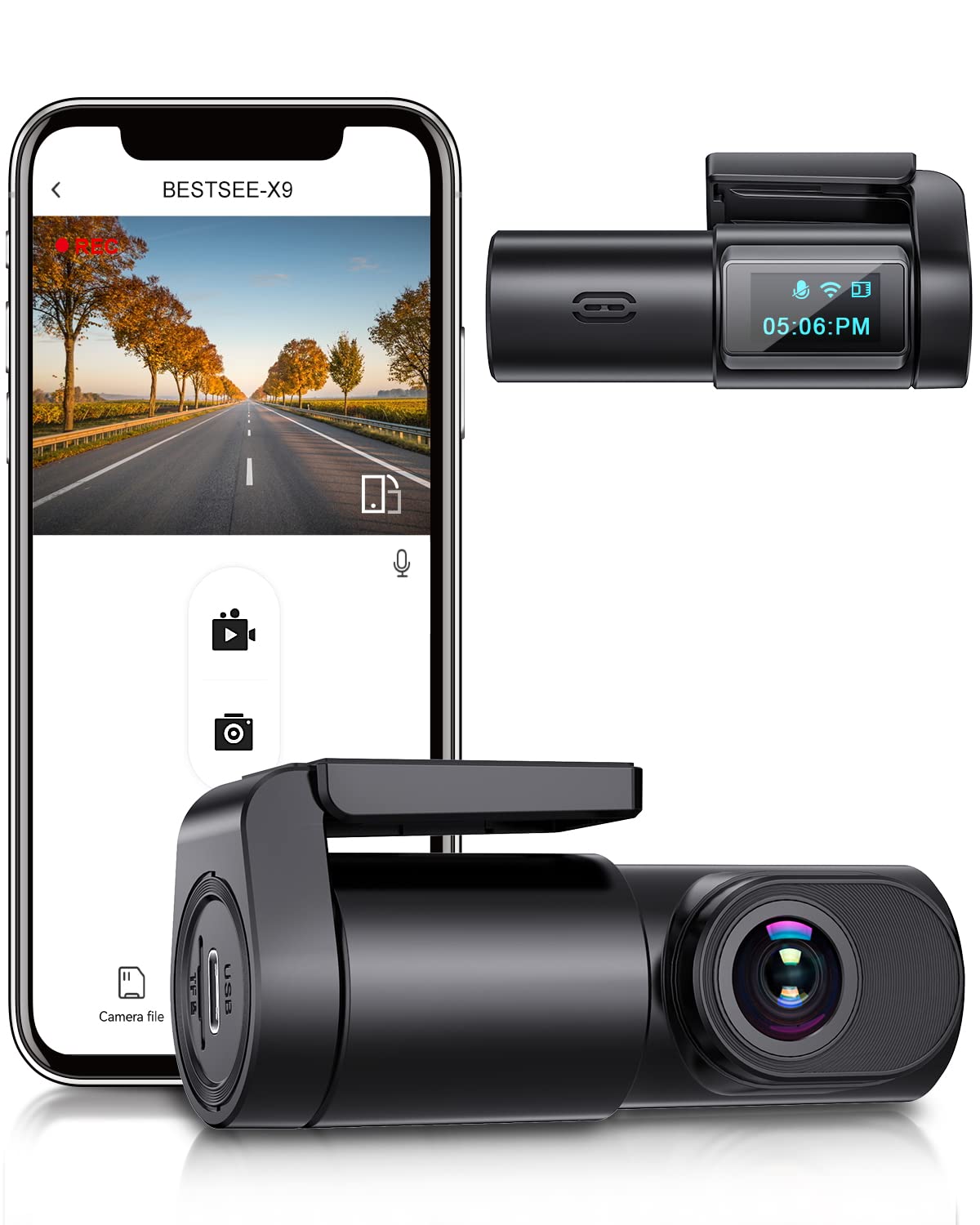 BESTSEE Dash Cam Front, 1080P Mini WiFi DashCam for Cars, Car Camera Dash with 0.96" mini screen Parking Monitor, Super Night Vision, 170° Wide Angle, App Control, G-Sensor, Easy Installation