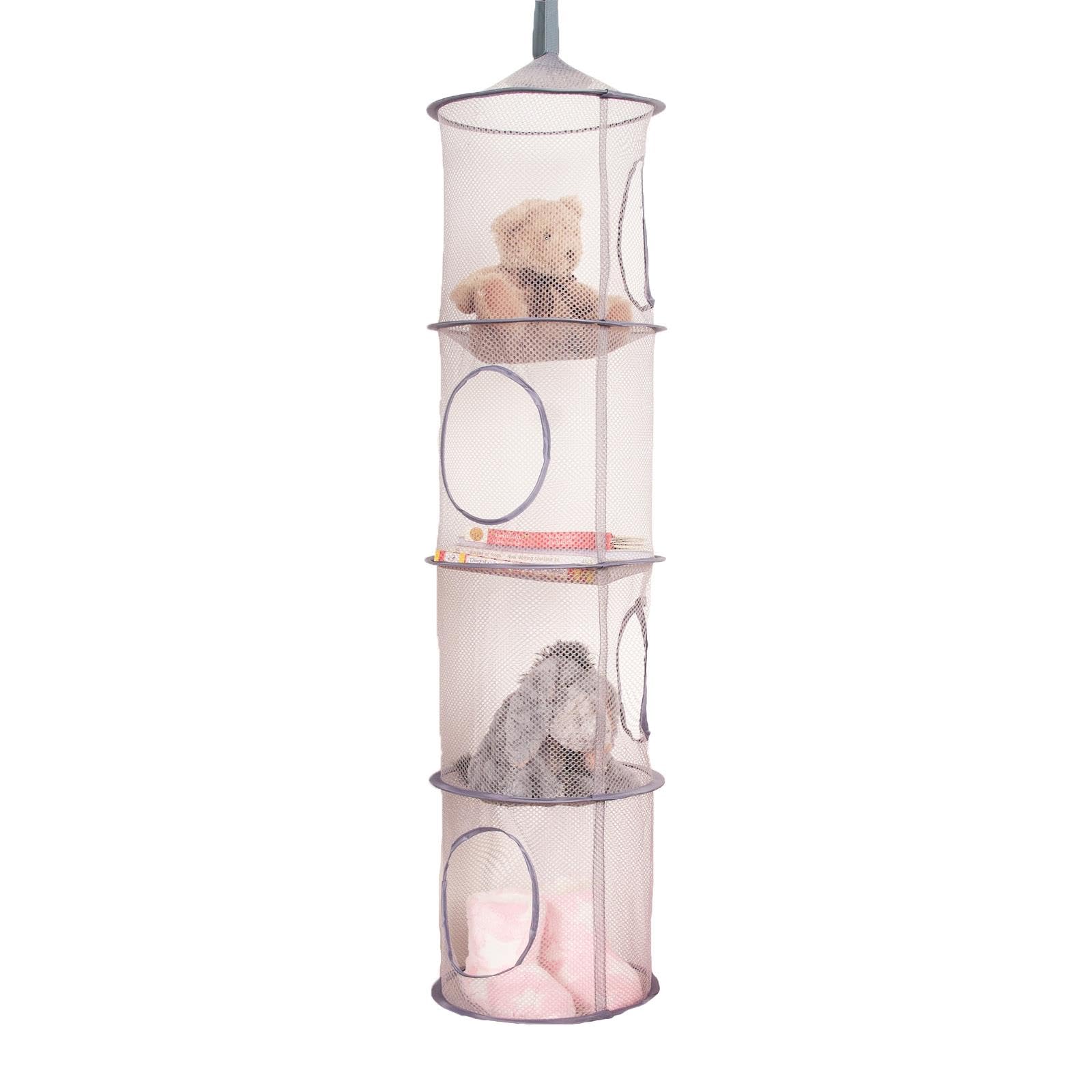 OHS Hanging Storage Net Grey, Kids Shoe Storage Clothes Toys Socks Towels Teddy Holder for Bedroom Bathroom Hanging Basket Storage with 4 Layer, Extra Large