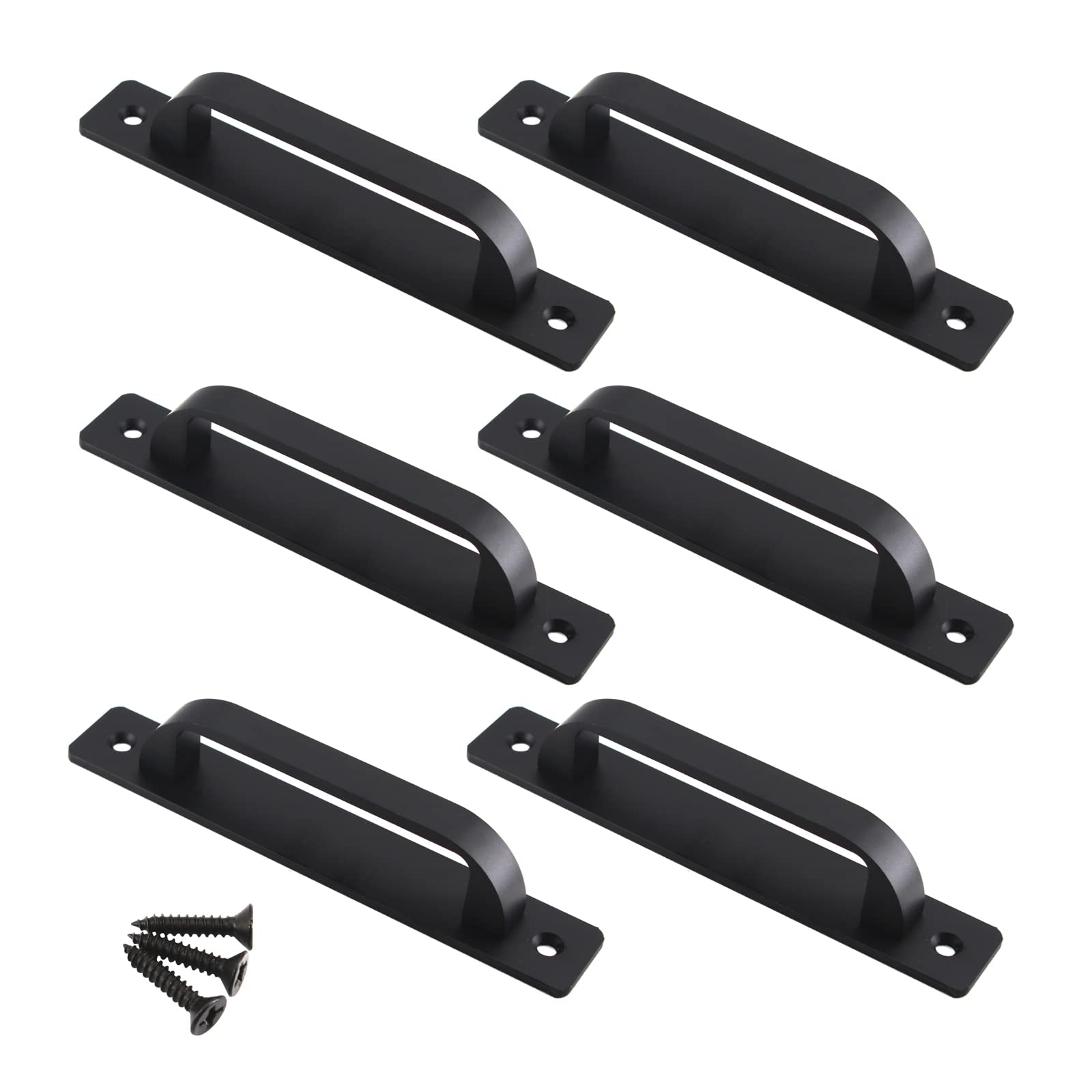 Zerniple Length 212mm Aluminum Alloy Sliding Door Plate Handle Barn Door Pull Handles Black Door Knobs with Self Tapping Screw (Pack of 6)