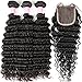 Brazilian Deep Wave Virgin Hair 3 Bundles with Middle Part Closure Natural Black(12 14 16+10)