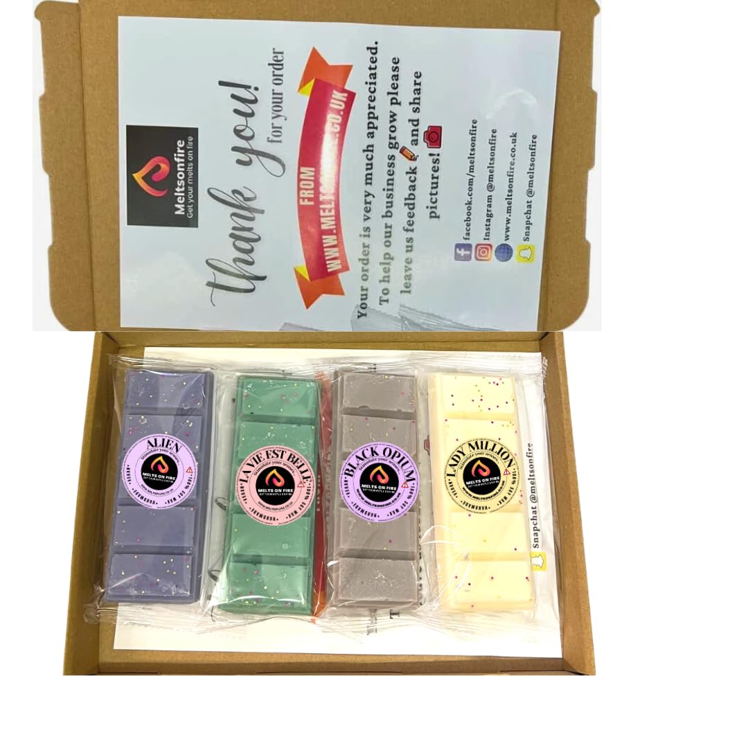 Wax Melts – 4 X Snap Bars - Perfume Set (Aliens, Lady Millionairess, La Belle, Black Opium – UK Handmade Scented Soy Wax Melts Vegan
