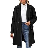 NRZD Women's Pea Coats Wool Blend Double Breasted Fall Winter Coats Notch Lapel Mid Long Trench Coat with Straight Pockets