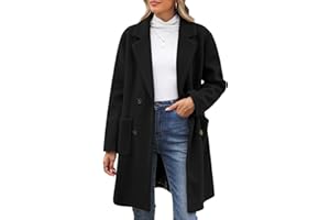 Xukk Women's Wool Pea Coat - Notch Lapel Double Breasted Blend Mid Long Trench Coat Loose-fit Fall Winter Jacket Outerwear