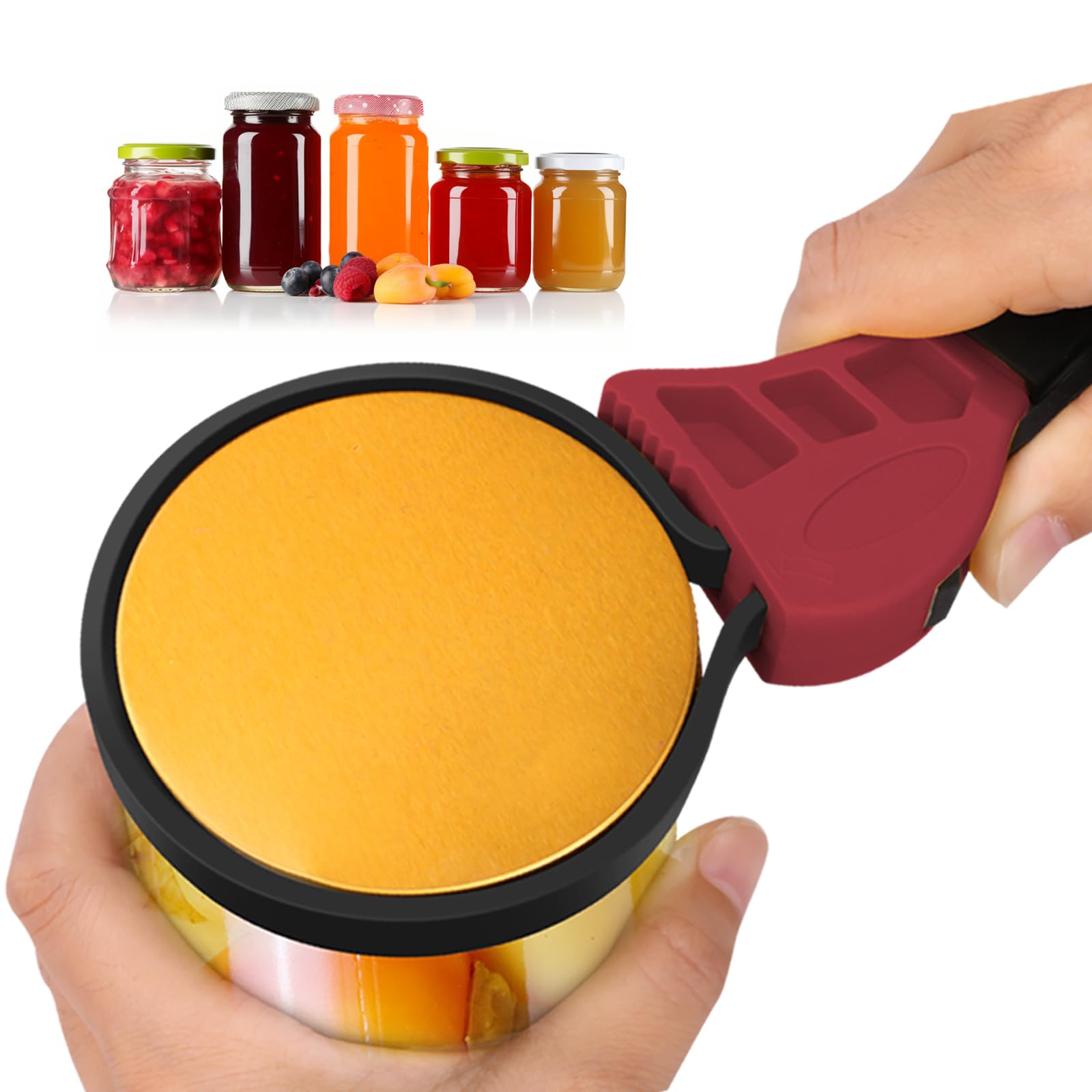 Photo 1 of Banyaa Jar Opener for Weak Hands, Seniors with Arthritis, Strap Adjustable Jar Opener, with Non Slip Rubber, Kitchen Gadgets lid opener jar opener (Red Black)