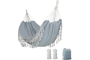 YAERSI Double Boho Macrame Hammock with Elegant Tassels for Patio, Yard, Beach Wedding Decor, Outdoor and Indoor Up to 450lbs Include Tie Ropes and Drawstring Bag
