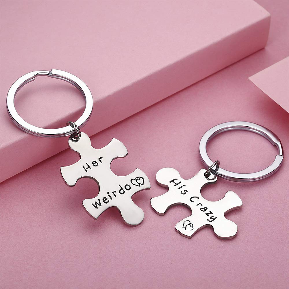 AXEN Key Chain Gift, His Crazy Her Weirdo, Couples Set, Style 1