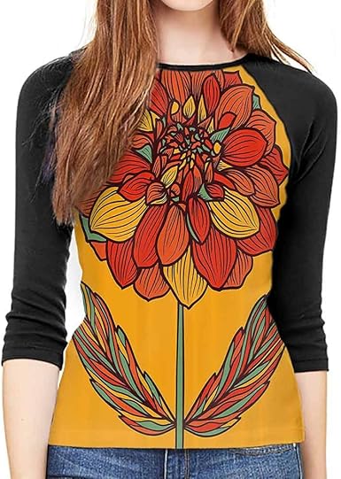 Tshirt Blouses Flower Hand Drawn Graphic Design Dahlia On Orange Backdrop Botanical Garden Artwork Summer T Shirt Blouse Tops Xx Large At Amazon Women S Clothing Store