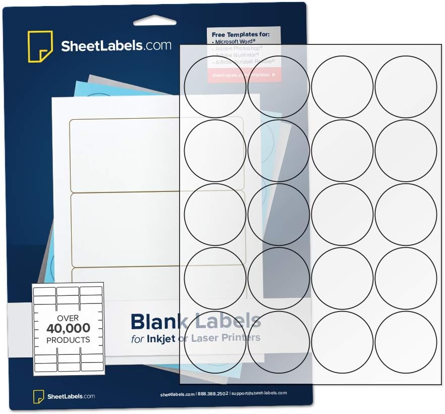 2" Clear Round Labels, for Inkjet Printers Only, Crystal Clear Gloss - 2000 Labels