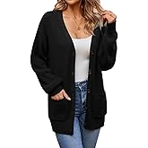 QUALFORT Women's 100% Cotton Cardigans for Women Lantern Sleeve Oversized Sweater with Pockets Womens Fall Cardigans 2026
