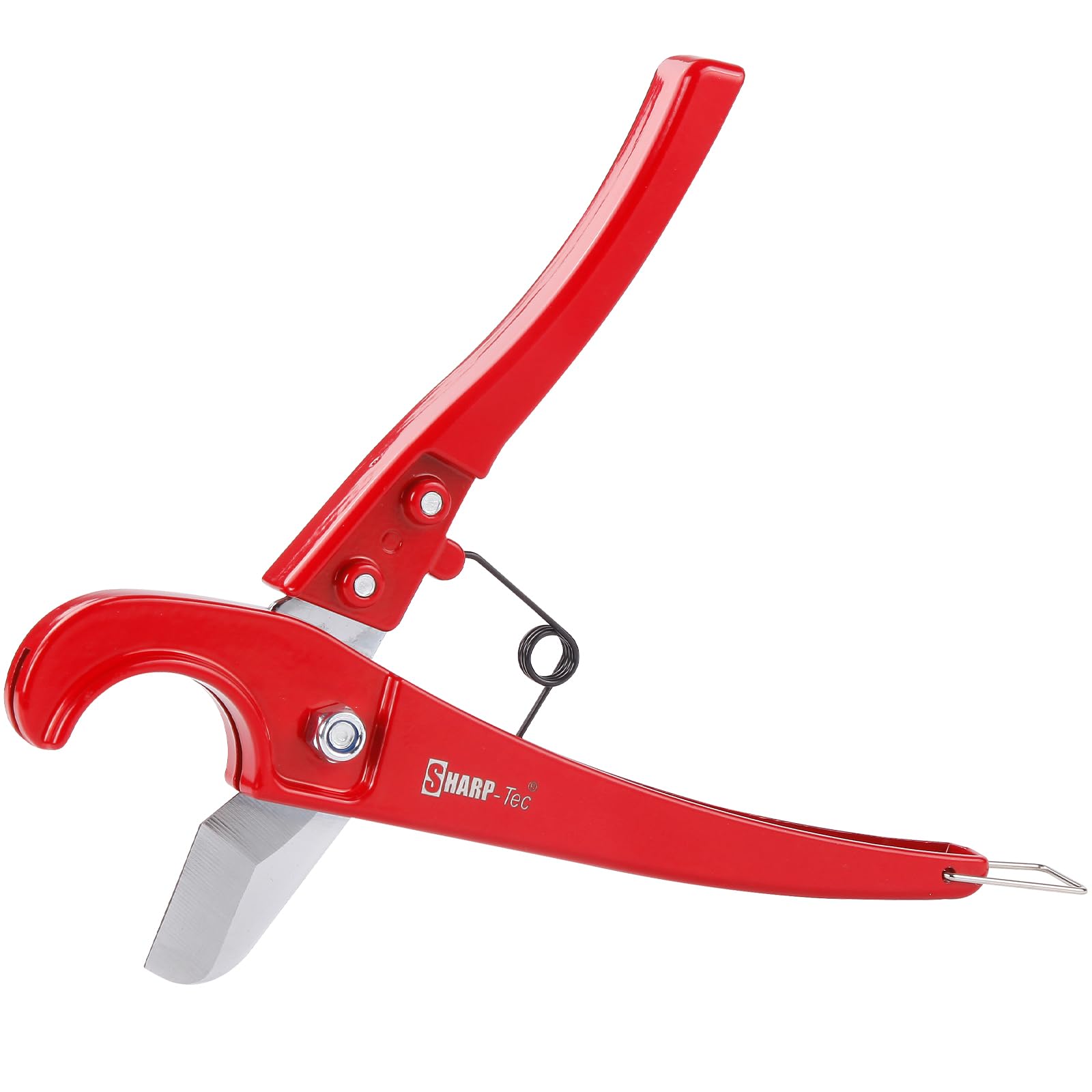 Sharp-tec PVC Pipe Cutter 0-32mm, Ratchet Plastic Pipe Cutter with Aluminum Alloy Body, Plumbing Pipe Slice for PVC PPR Plastic, Red