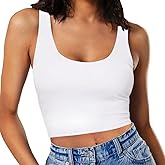 SanxiawaBa Women’s Sexy Sleeveless Crop Tops Double Layer Scoop Neck Cropped Tank Top
