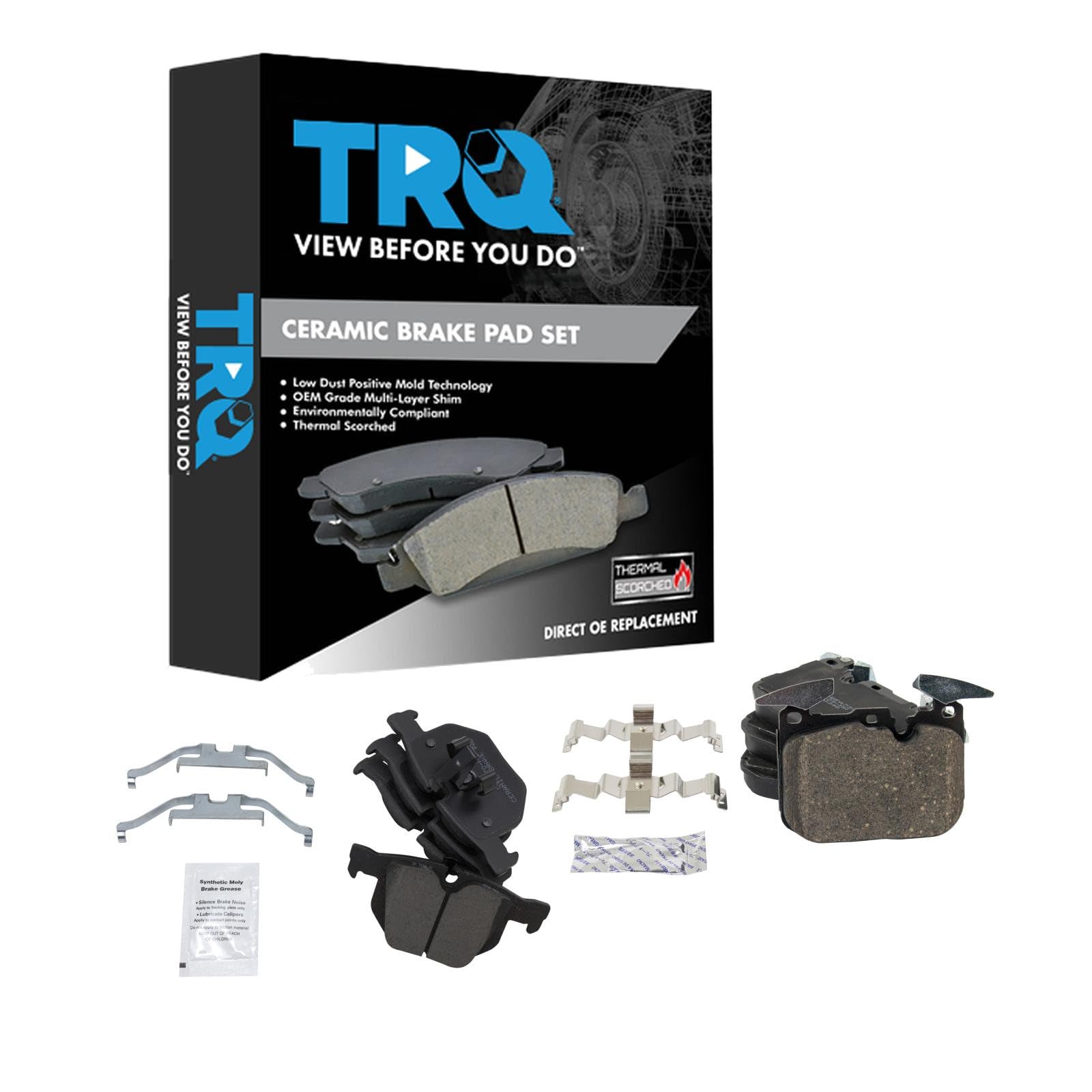 TRQ Front and Rear Brake Pad Set Ceramic Hardware Compatible with 2012-2013 BMW 335i 2013 335i xDrive Image