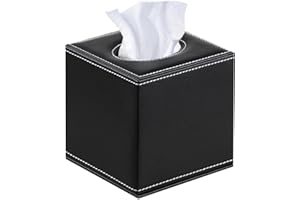 YAPISHI Leather Tissue Box Cover Square,Upgrade 99% Compatible Large Size,Modern Tissue Box Holder for Napkin Facial Paper,Dryer Sheet Dispenser Organizer for Bathroom Vanity Countertop,Night Stand Black