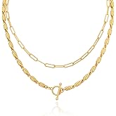 MEIITRUE Layered Necklaces for Women 14k Gold Plated Chain Choker Necklace Trendy Dainty Toggle Clasp Chunky Cuban Link Paperclip Chain Jewelry Gift