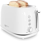 Keenstone 2 Slice Toaster, Retro Stainless Steel Kitchen Essentials, White | Retro Kitchen Decor, 18/8 Food-Grade Steel, 1.5&rdquo; Slots &amp; 6 Browning Levels, Bagel/ Defrost/ Reheat, Removable Crumb Tray